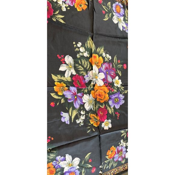 Vtg Scarf GOLDEN DRAGON 100% Silk  Handmade Black Floral Design in Multicolor - Picture 6 of 9
